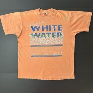 Vintage White Water T Shirt Mens L Peach Outdoors Rafting Fun Single Stitch 90s